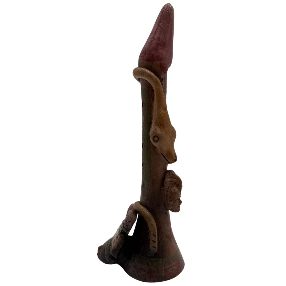 Vintage Mayan Aztec Clay Pottery Flute Tribal Folk Art Snake Collectibles Gift‎